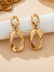 1 Pair European & American Geometric Hollow Asymmetrical Women's Dangle Earrings - Yellow Gold - View 6