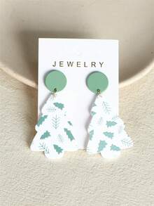 1 Pair Women's Christmas Light Green Christmas Tree Print Clay Texture Acrylic Holiday Party Long Earrings - Multicolor - View 8