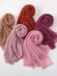 1pc Women's Lightweight Solid Color Sequin Scarf Headwrap Middle Eastern Style Decorative Shawl Sun Protection Suitable For Daily Use - Multicolor - View 8