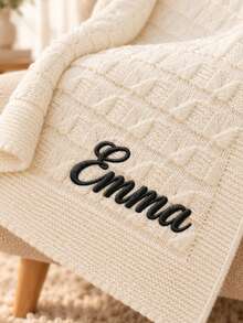 1pc Custom Embroidered Knit Throw Blanket, Personalized Name & Custom Text Design, Solid Color Semi-Circular Floral Knit Pattern, 4 Color Options, Ideal Holiday Gift For Family Members, Bedroom & Sofa Home Decor - Multicolor - View 4