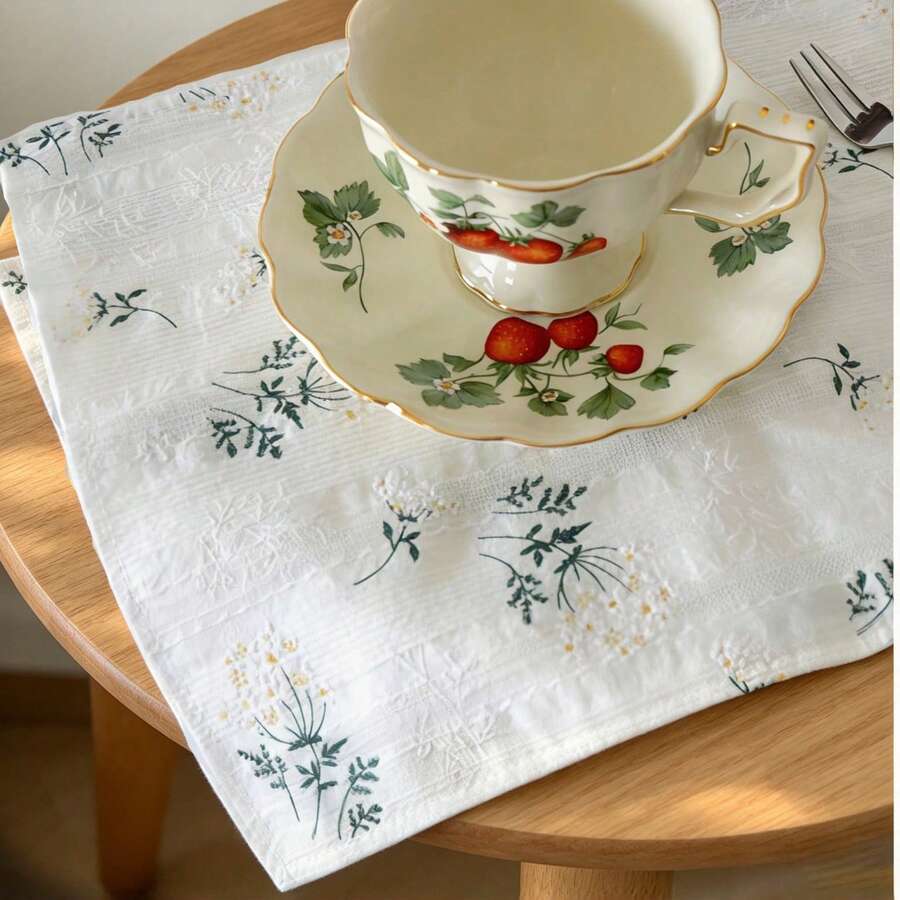 1/2/4pcs Pastoral Style Floral Tablecloth, Ins Inspired Linen Embroidered Dining Placemats - White - View 1