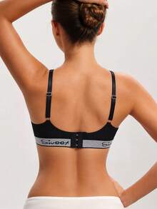 Women's Fashion Lace Nursing Bra, Lettered Elastic Band With Front Closure, Adjustable Straps, Wireless - Black - View 3