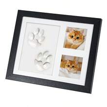 Pet Paw Print Memorial Keepsake Frame, Hollow Photo Frame Tabletop Display, DIY Hand & Footprint Clay Ink Pad Souvenir For Pets - Black - View 9