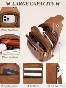 Men's Crossbody Bag, Waterproof PU Leather Lightweight Shoulder Bag, With Adjustable Strap, Men's Travel Crossbody Small Bag - Brown - View 3