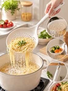 2/1pc White Large Silicone Hollow Soup Ladle, Heat Resistant Long Handle Strainer Spoon For Pasta, Dumplings, Noodles, Kitchen Draining Spoon - Multicolor - View 1