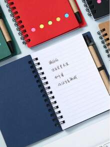 1pc/5pcs Multi-Color Spiral Pocket Notebook With Pen Holder, Sticky Notes And Colorful Index Tabs - Durable Brown Paper Cover Notebook, Portable Small Size, Bohemian Mini Notebook With Colorful Index Tabs, Built-In Pen Slot Portable Design, Student Graduation Birthday Gift, Office Supplies, Cute Pencil - Various - View 3