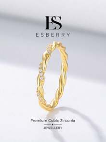 ESBERRY 1pc Minimalist Twisted Ring, Gold Plated Jewelry, Elegant Daily Wear Women Gift - Gold - View 1