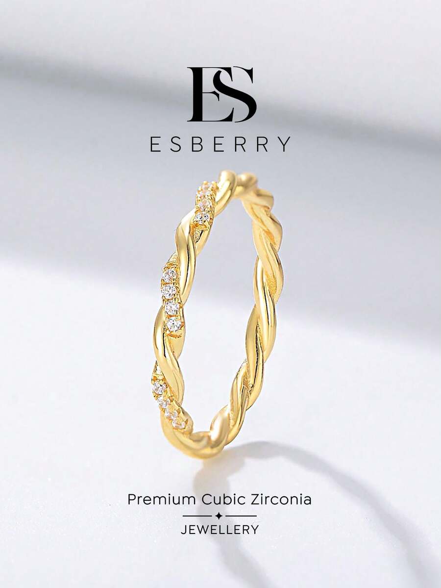 ESBERRY 1pc Minimalist Twisted Ring, Gold Plated Jewelry, Elegant Daily Wear Women Gift - Gold - View 1