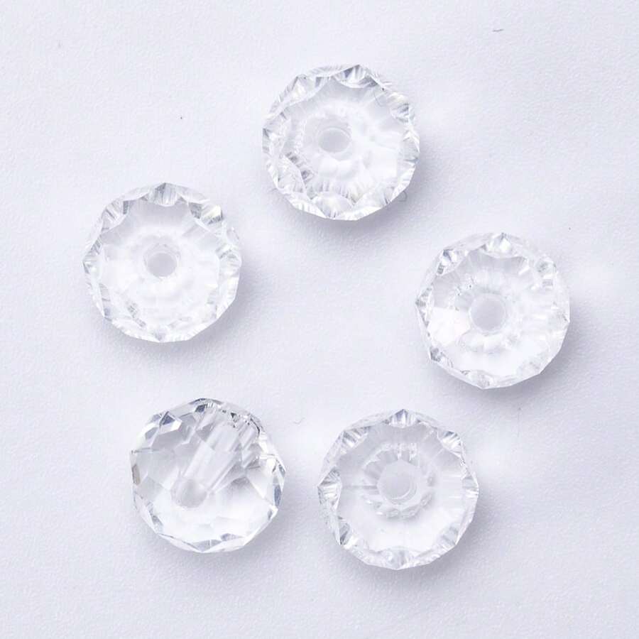 手工珠飾用扁圓玻璃珠 8mm/6mm/4mm (60/80/115顆) 可重複使用散珠 DIY 手作配件，亮面藍綠色 - 白色 - 查看 1