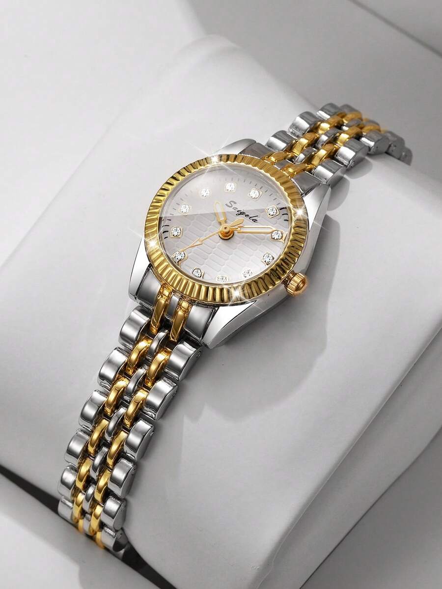 Women's Steel Band Fashion Casual Rhinestone Dial Small Face Elegant Minimalist Quartz Wristwatch (1pc/Set) Watch Box Not Included - White - View 1