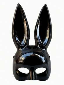 1pc Black And White PC Rabbit Girl Glossy Mask, Suitable For Nightclub Costume Party, Halloween Party And Other Occasions - Multicolor - View 5