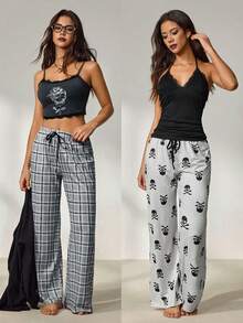 Lowkey Lull Halloween Pajamas Simple And Comfortable Tops/Bottoms/Thong - Black - View 11