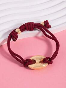 1pc Burgundy Knot Adjustable Bracelet, Minimalist Metal Oval Buckle With Braided Rope, Vintage Style Adjustable Drawstring Wrist Accessory, Suitable For Daily Wear, Date, Casual Outfits - Multicolor - View 3