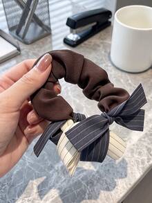2/1pc Korean Style Color Block Striped Bow Scrunchie, High Elasticity Hair-Friendly, Basic Sweet Cute Hair Accessory For Bun - Suitable For Women And Girls, Daily School Party Vacation - Multicolor - View 5