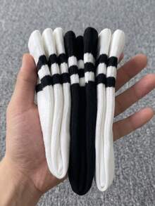 Kit 3 Pares Meias Masculinas Nova Era Cano Alto Algodão Esportiva Listrada 39 ao 43 - Preto e Branco - Visão 4