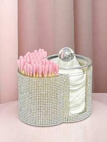 2-In-1 Rhinestone Plastic Storage Box, Desktop Makeup Organizer With Dual Round Compartments, Transparent Cosmetic Storage Box With Dual Grid Design - Modern Vanity Storage Box With Lid, Bathroom Sink Organizer, Suitable For Makeup Brushes, Lipsticks, Beauty Tools - Multicolor - View 1
