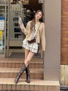 Fresh Style Round Neck Short Cardigan Sweater For Women, Loose Fit, Outerwear, Layering, Slimming, Korean Version Knit Jacket - Oatmeal - View 5