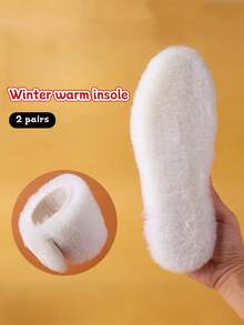 2 Pairs Winter Warm Anti-Cold Fine Fleece Boots Insoles, Thick Soft Comfortable Sweat-Absorbent Non-Fatiguing Full Foot Outdoor Shoe Insoles, Shoe & Boot Accessories - 2 Pairs - White - View 15