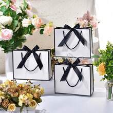 2/10pcs Black & White Reusable Gift Bags With Handles, Elegant Reusable Paper Gift Bag Set With Bow Ribbon, High-End Paper Shopping Bags, Foldable, Suitable For Holidays, Birthdays, Weddings, Parties, Corporate, Retail, Christmas - Multicolor - View 4