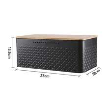 LIVINGANDHOME 3 Colors Countertop Metal Bread Box Container With Bamboo Lid,Bread Storage Box,Bread Storage Container For Kitchen - Black - View 4