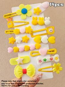 14/28pcs Fresh Sweet Girl Style Cartoon Cute Hair Clips, Suitable For Girls. Flower/Rabbit/Star/Heart/Bow Multi-Style Design, Non-Damaging Hair Accessories, Bangs Clips Side Clips Flyaway Clips, Versatile Daily Accessories - Multicolor - View 12