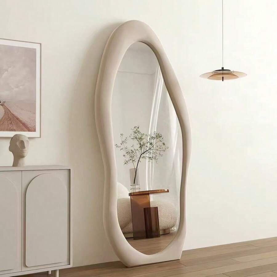 Cream-Colored Wall-Mounted Full Length Mirror, Luxury Dressing Mirror For Home Use - 1PC - View 1