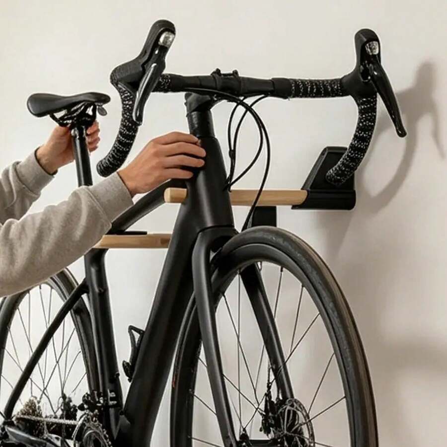 Home Wall Mounted Bike Storage Rack Wooden Bicycle Parking Stand Space Organizer For Road And Mountain Bikes - Black - View 1