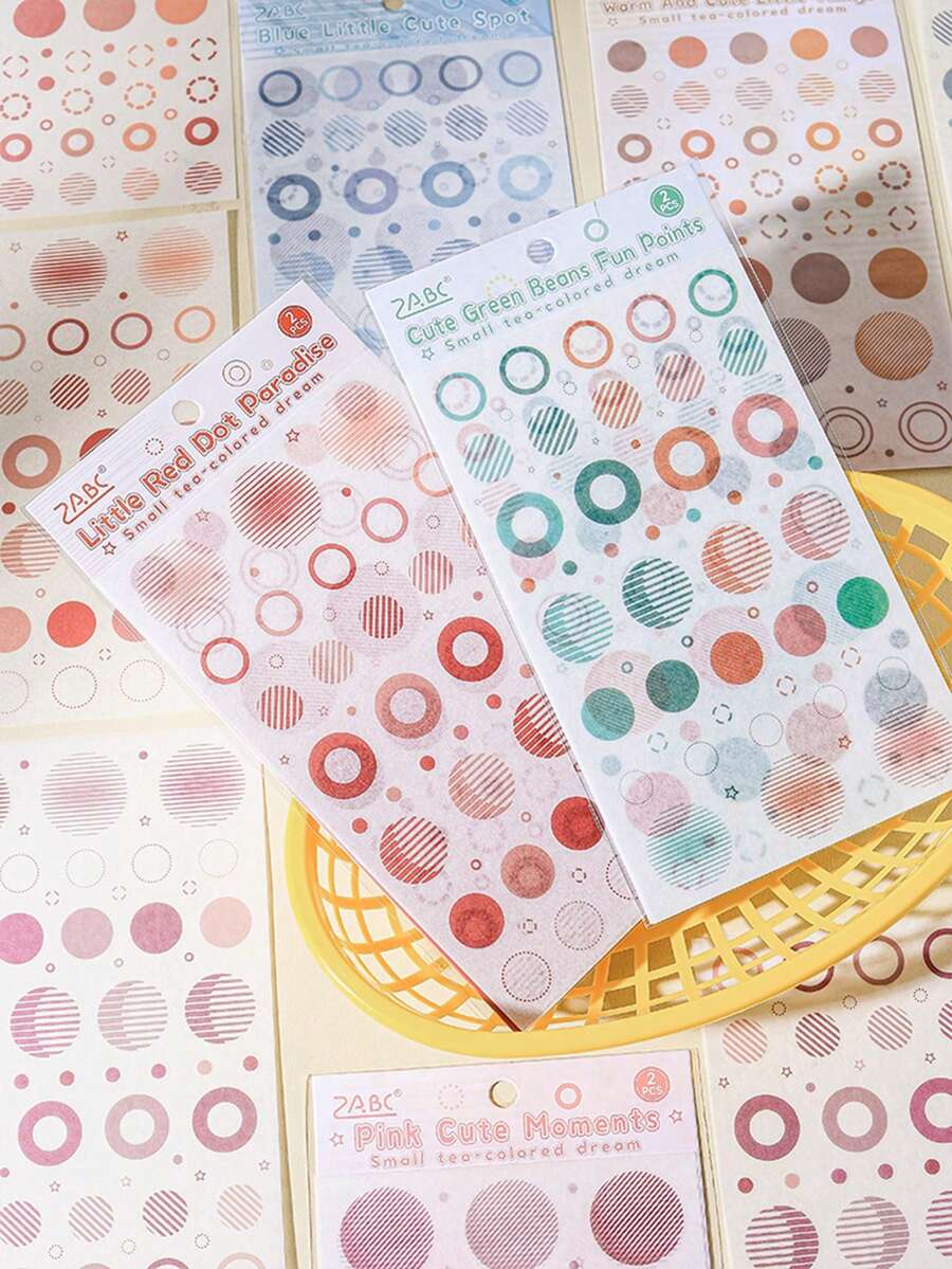 2pcs Polka Dot Stickers - Assorted Colors, Self-Adhesive For DIY Scrapbooking, Journals, Luggage & Cups - one-size - View 1