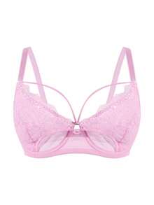Women's Fashion Elegant Solid Color Lace Patchwork Underwire Push-Up Sexy Bra - Mauve Purple - View 7