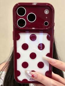 可愛極簡粉色波點糖果色手機殼，適用於 iPhone 18 Pro Max 18 Pro 17 Pro Max 17 Pro 17 16 Pro Max 16 Pro 16 15 Pro Max 15 Pro 15 14 Pro Max 14 Pro 14 13 Pro Max 13 Pro 13 12 Pro Max 12 Pro 12 11，亮面果凍色防摔背蓋 - 酒紅色 - 查看 2