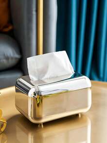 1pc Luxury Vintage Electroplated Tissue Box, Creative Desktop Storage Organizer For Home Living Room - Multicolor - View 3