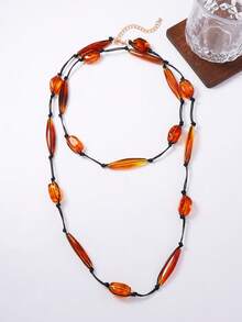 1pc Fashionable Autumn Vibe Personalized Design Transparent Texture Resin Geometric Handmade Woven Long Necklace For Women - Fashionable Long Necklace - View 2