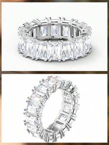 SWAROVSKI 鋪滿水晶彎曲波浪開口式手鐲 女友生日禮物 - 銀色 - 查看 7
