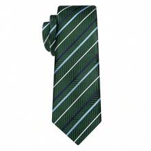 Men's Green Striped Tie Pocket Square Cufflinks Ring 4Pcs Set, Cufflinks Random Pattern, Wedding Business Suit Accessories - Green - View 4