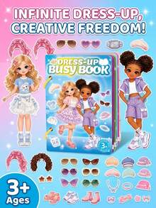 Kids DIY Fashion Dress-Up Quiet Book | Reusable Sticker Book Toy, Exercise Thinking And Imagination, Cultivate Hobbies, Pretend Play Activity Book For Girls Age 3+, Fine Motor Skill Learning Educational Toy, Perfect Birthday/Christmas/New Year Gift - Multicolor - View 1