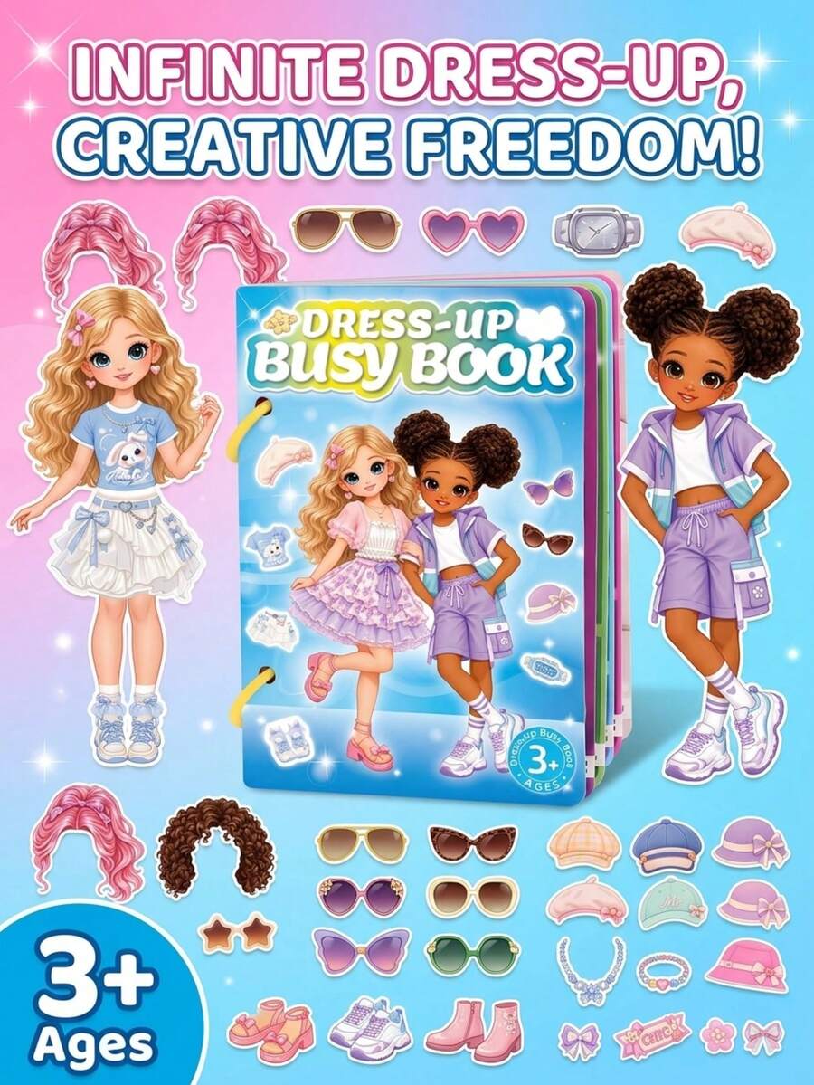 Kids DIY Fashion Dress-Up Quiet Book | Reusable Sticker Book Toy, Exercise Thinking And Imagination, Cultivate Hobbies, Pretend Play Activity Book For Girls Age 3+, Fine Motor Skill Learning Educational Toy, Perfect Birthday/Christmas/New Year Gift - Multicolor - View 1
