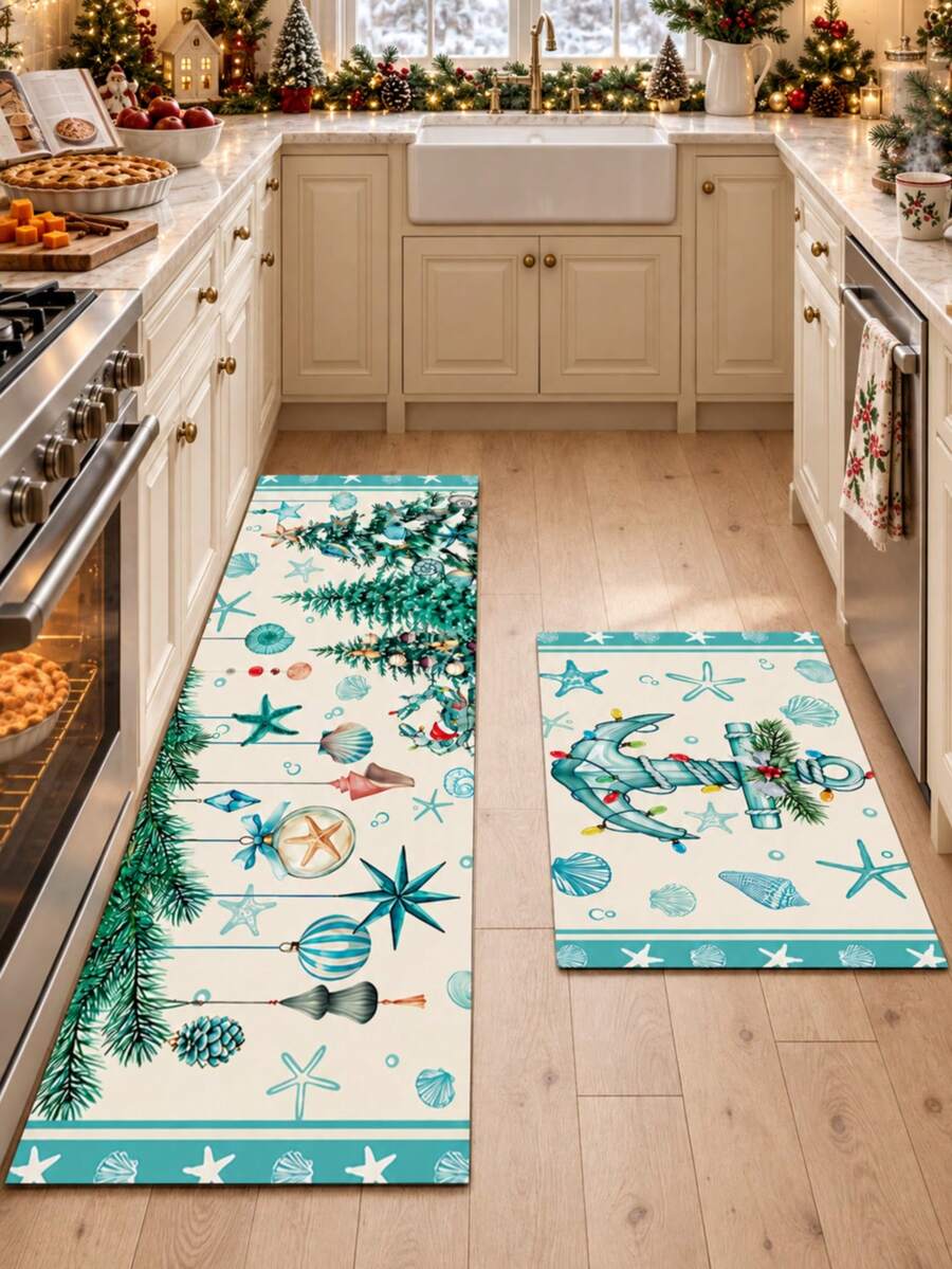 1/2 buah Karpet Dekorasi Dapur Natal, Karpet dan Alas Dapur Musim Dingin, Aksesori Dapur Anti Selip, Dapat Dicuci, Menyerap Air, Alas Dekoratif, Hadiah Liburan Natal! - MultiWarna - View 1