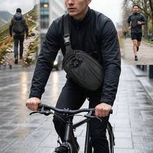 Black Waterproof Crossbody Bag, Large Capacity Sports Chest Bag, Durable Nylon Shoulder Bag With Reflective Strip For Cycling And Outdoor Activities - Multicolor - View 1