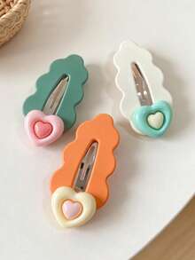 3pcs Women's Sweet Candy Color Cloud & Heart Hair Clips, Matte Contrast Color Hollow Side Clips, Student Girl Daily Bangs & Loose Hair Accessories - Multicolor - View 5