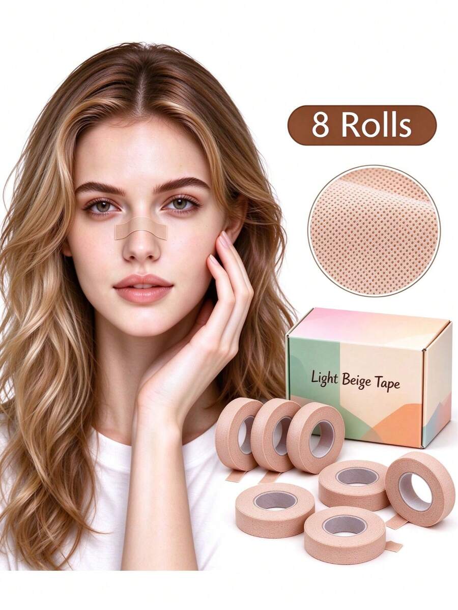 8 Gulungan Plester Hidung Non-Woven untuk Pembentukan Hidung Rhinoplasti, Plester Kertas Hipoalergenik, Plester Mikropori Bernapas, Plester Perekat Warna Krem Muda - cokelat - View 1