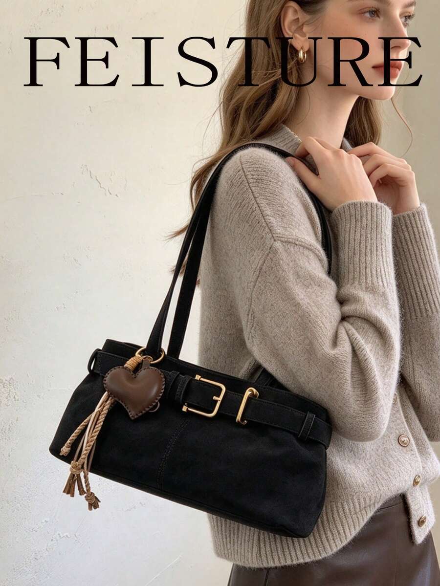 FEISTURE 1pc Fashionable Women's Underarm Shoulder Bag With Strap Decor, Suitable For Daily Outings, Dates And Commuting