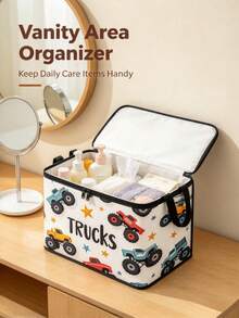 Printed Fabric Storage Bin With Lid And Handle, Foldable Baby Room Organizer Box, Zipper Design, Baby Room Daily Supplies And Books Storage Container - Multicolor - View 9