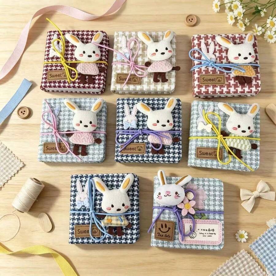 Cute Cartoon Diary Notebook, Fabric Bead Pocket Notebook, INS Aesthetic Planner, Exquisite Animal Notebook, Unisex, Suitable As Gift, Study Planner, Daily Journal, Travel Scrapbook, Multi-Functional Notebook - A - View 1