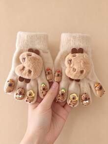 2pcs Girls Simple Fashion Versatile Cartoon Capybara Cute Warm Gloves - Multicolor - View 12