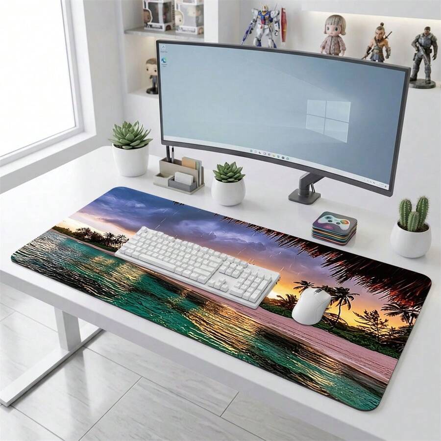 Island Deep Cloud Pattern Gaming Mouse Pad, Non-Slip Rubber Desk Mat, Smooth Gliding Surface, Suitable For Computer Laptop Office Home, Melancholy Abstract Art Decor, Back To School Supplies - B - View 1