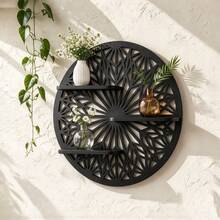 Wood Aster GeometricFloating Wall Shelf -Midnight Black SculpturalWooden Display For Modern& Minimalist Home DecorBullet Points - View 2