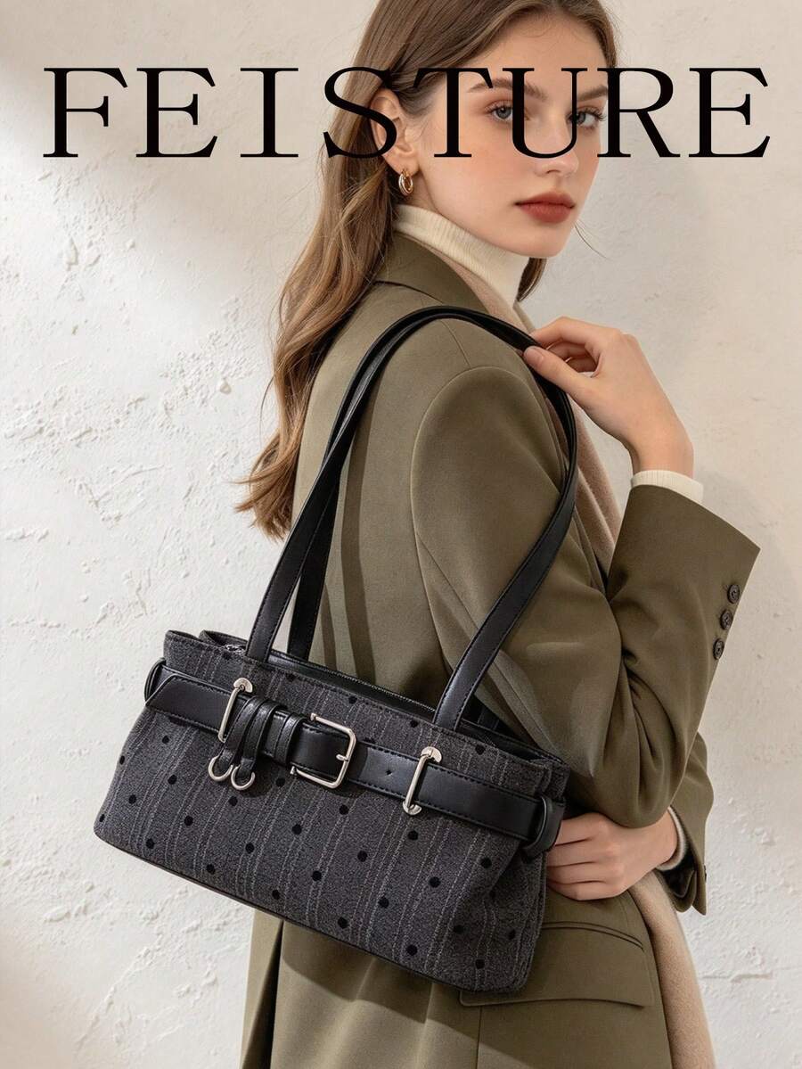 FEISTURE 1pc Fashionable Women's Underarm Shoulder Bag With Strap Decor, Suitable For Daily Outings, Dates And Commuting