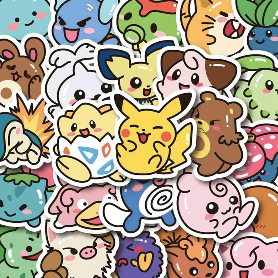 1set/53pcs Cute Chibi Stickers, Adorable Cartoon Characters. Perfect For Water Bottles, Laptops. Easy Peel, No Sticky Residue.(Stochastic Style) - Multicolor - View 1