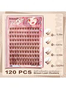 Waloshow 144 Clusters Natural Brown False Eyelash Clusters, Natural Makeup Look, Thin Anime Style, Single Cluster Cartoon Lashes With Spikes, Brown Spikes, C Curl, 8-16mm - D - View 3