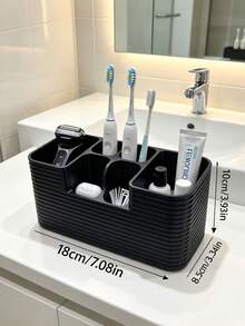 1件多格浴室檯面牙刷架,可收納牙刷、牙膏、刮鬍刀與化妝品,保持檯面整潔且節省空間,適用於浴室、梳妝台、宿舍,紋理條紋大容量收納盒,居家送禮佳品 - 彩色 - 查看 12